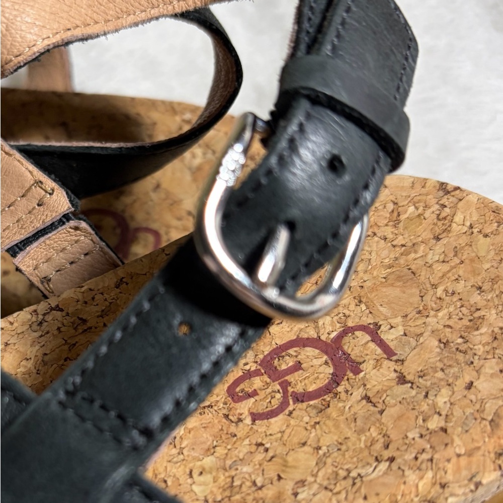 UGG Black Leather‎ Cork Sandals Sz 6.5 - Picture 4 of 7